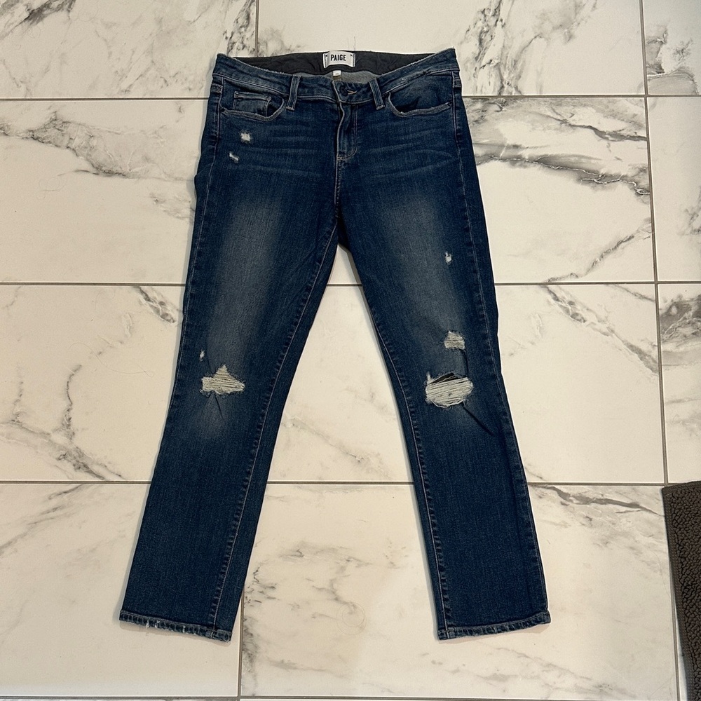 PAIGE Women's Dark Blue Straight Leg Jeans